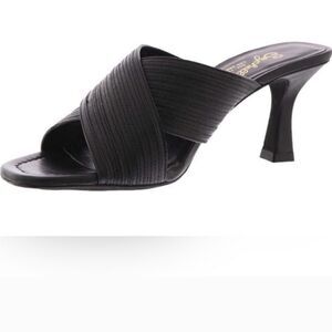 Seychelles Black Fleet 3" Heel Leather Slip On Cross Strap Mule Size 6.5 NWT